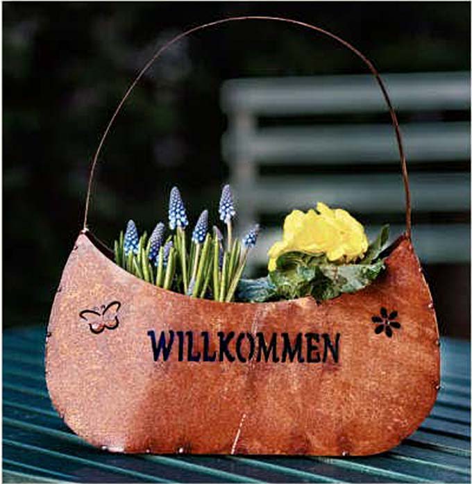 Tasche "Willkommen" aus Edelrost zum Bepflanzen
