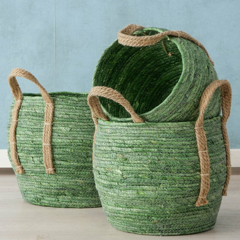 Dekokorb "Takeo", im 3-teiligem Set, aus Maisblatt und Jute