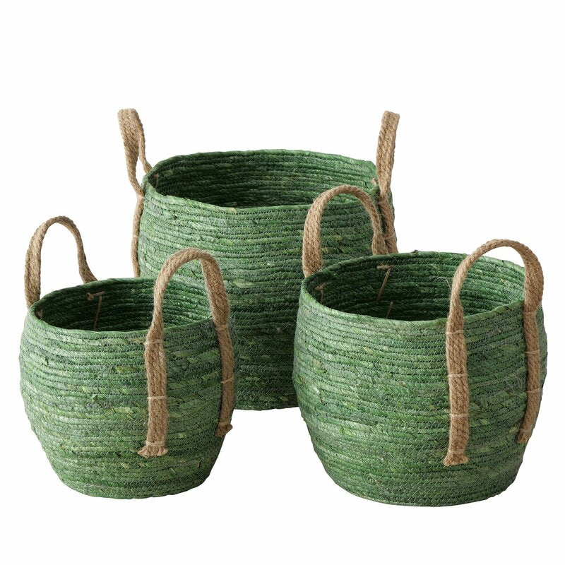 Dekokorb "Takeo", im 3-teiligem Set, aus Maisblatt und Jute