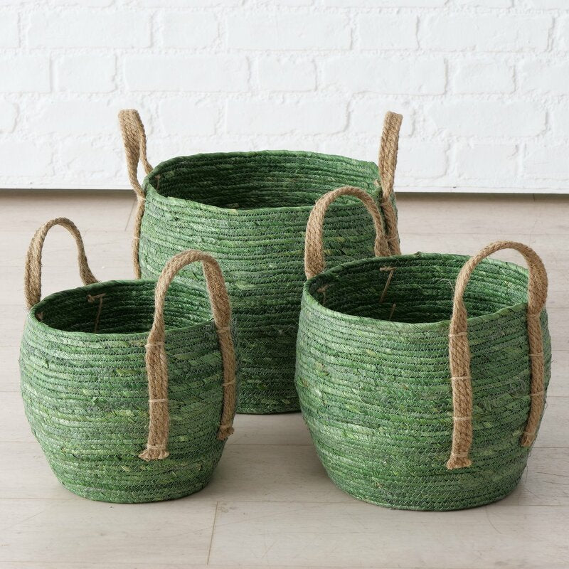 Dekokorb "Takeo", im 3-teiligem Set, aus Maisblatt und Jute