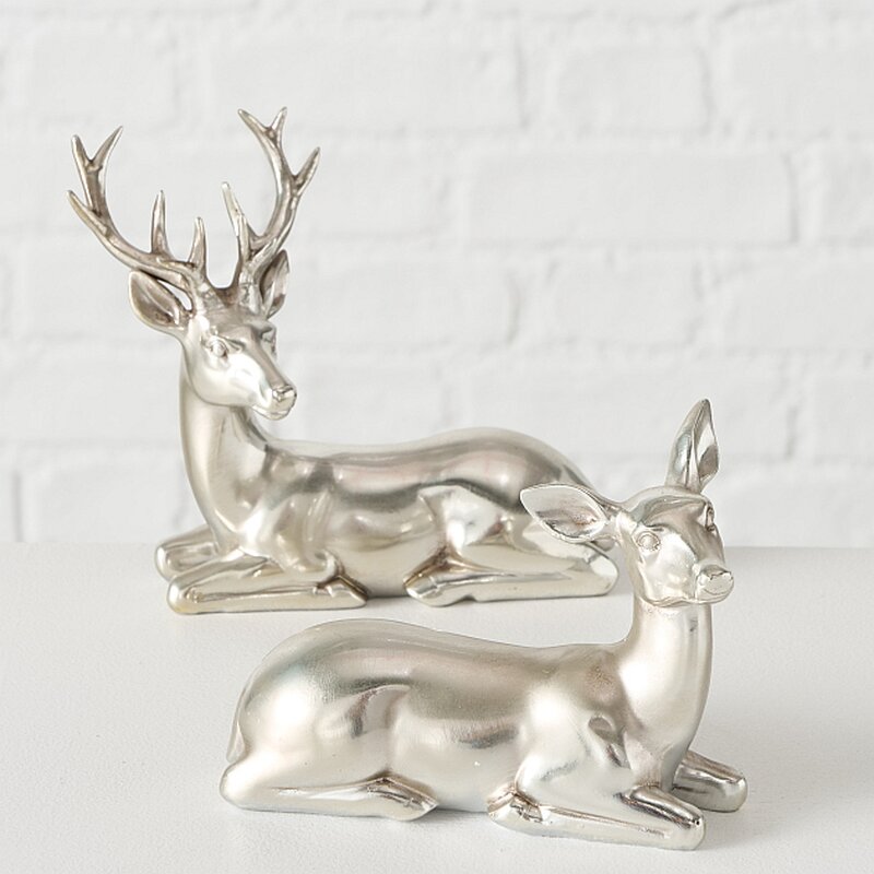 Hirsch "Family" mit oder ohne Geweih, aus Kunstharz, silberfarbig