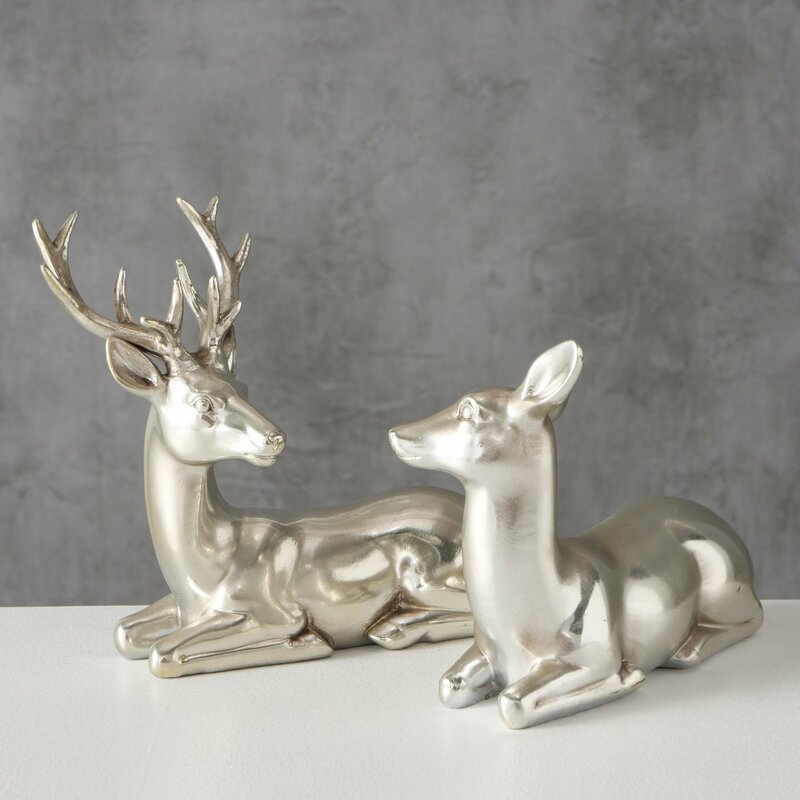 Hirsch "Family" mit oder ohne Geweih, aus Kunstharz, silberfarbig