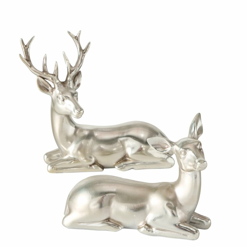 Hirsch "Family" mit oder ohne Geweih, aus Kunstharz, silberfarbig