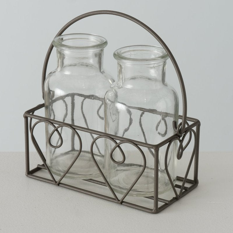 Vase "Lotta", 3-teilig, aus Glas mit Metallgestell