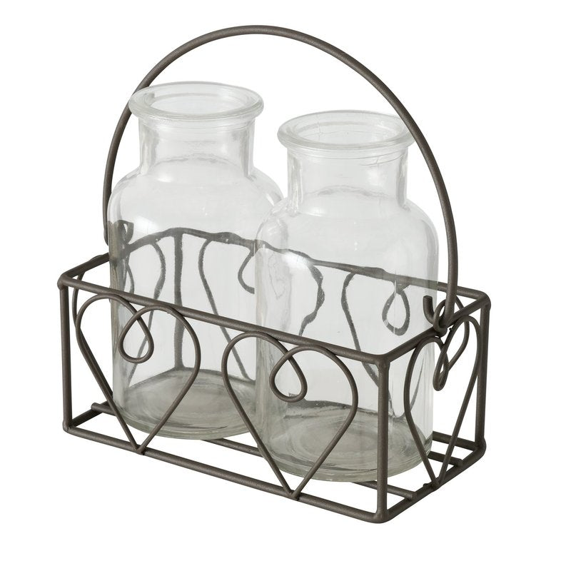 Vase "Lotta", 3-teilig, aus Glas mit Metallgestell