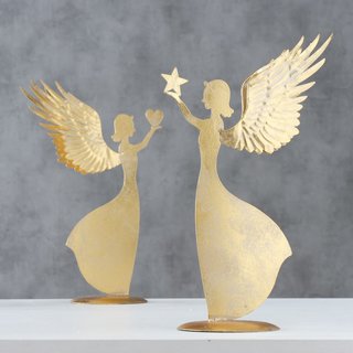Engel Tarel mit Herz, aus Eisen, goldfarbig lackiert