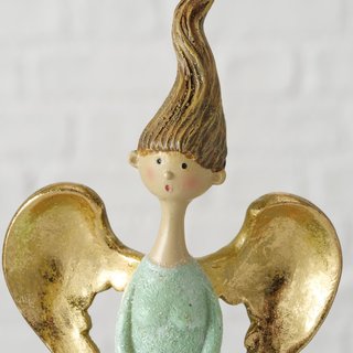 Engel Medina, Höhe 24 cm,  mit Stern, aus Kunstharz, Salbeigrün und Gold