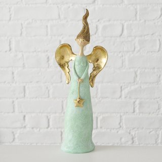 Engel Medina, Hhe 24 cm,  mit Stern, aus Kunstharz, Salbeigrn und Gold