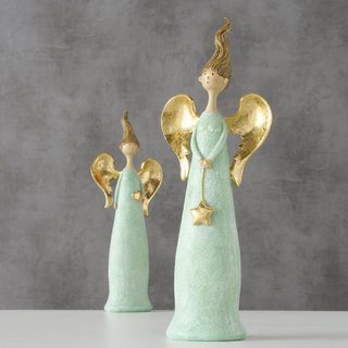 Engel Medina, Hhe 24 cm, mit Herz, aus Kunstharz, Salbeigrn und Gold