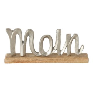 Dekoaufsteller Schriftzug Moin aus Holz und Aluminium