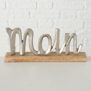 Dekoaufsteller Schriftzug Moin aus Holz und Aluminium