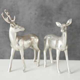 Dekofigur Family , Hirsch oder Reh, aus Kunstharz, Silberfarbig