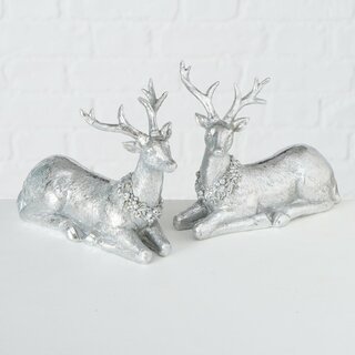 Dekohirsch Dalilah, liegend, aus Kunstharz, Silberfarbig, in 2 Ausf�hrungen Figur Rechts