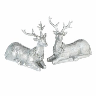 Dekohirsch Dalilah, liegend, aus Kunstharz, Silberfarbig, in 2 Ausf�hrungen Figur Rechts