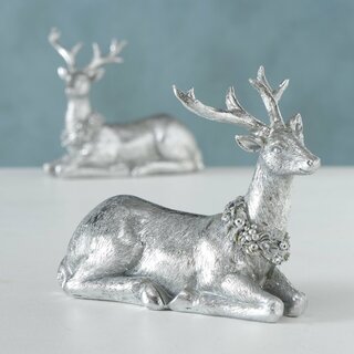 Dekohirsch Dalilah, liegend, aus Kunstharz, Silberfarbig, in 2 Ausf�hrungen Figur Links