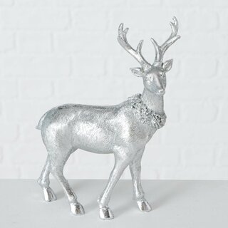 Dekohirsch Dalilah, stehend,  aus Kunstharz, Silberfarbig, in 2 Ausfhrungen Figur Links
