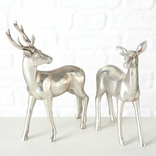 Dekofigur Family , Hirsch oder Reh, aus Kunstharz, Silberfarbig Hirsch