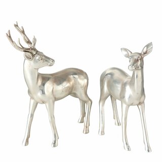 Dekofigur Family , Hirsch oder Reh, aus Kunstharz, Silberfarbig Hirsch