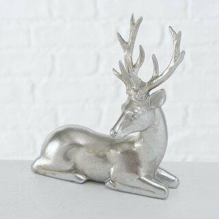 Dekohirsch Tobin, liegende Ausfhrung, aus Kunstharz, Silberfarbig Figur Links