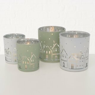 Windlicht Nordy , im 2-teiligem Set, in hellgrn oder wei wei-silber