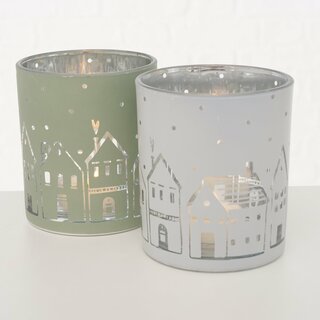 Windlicht Nordy , im 2-teiligem Set, in hellgrn oder wei wei-silber