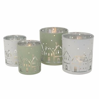 Windlicht Nordy , im 2-teiligem Set, in hellgrn oder wei wei-silber